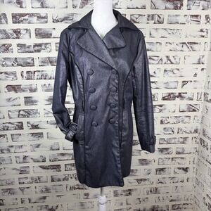 Sharif Couture 1827 Woman's Trench‎ Coat Size S Silver Metallic Club Ware Goth